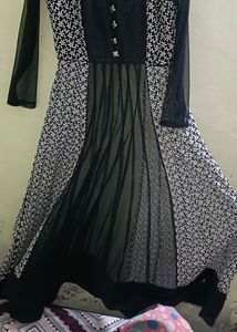 Black Heavy Embroidered Net Party Wear Long Gown W