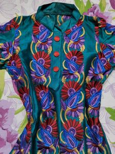 🎀Stunning Teal Kurti with Multicolor Embroidery