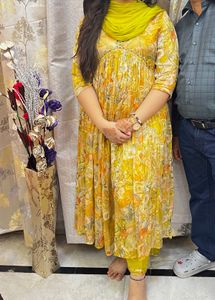 Floral Print Anarkali Dress with Dupatta