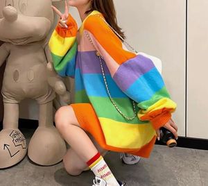 Knitted Long Sleeve Rainbow Stripes Oversized