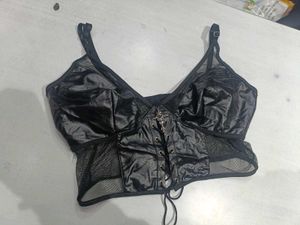 Romwe Black Corset Style Crop Top