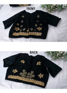 Black &amp; Gold Zari Work Embroidered Net Saree