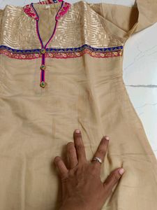 Beige And Blue Kurta Set With Duptta