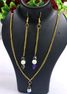 Neck set pendent eyerring golden chain Acrylic Pea