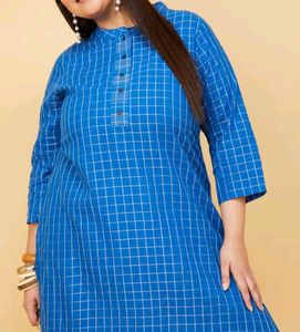 Women Checked Blue Kurta