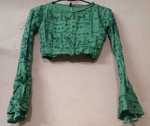 Green Printed Crop Top