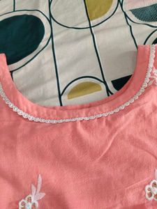 Peach Embroidered Kurta With Chikankari Pant