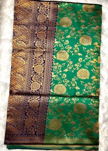 Emerald Green &amp; Gold Banarasi Silk Saree