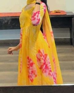Yellow Pink Organza Kurta Set