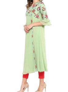 Women's Light Green PolyCrepe A- Line Kurta