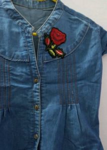 Denim Dress With Customized Rose Sticker 🤍