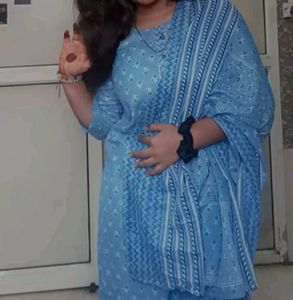 Blue Printed Kurti Set