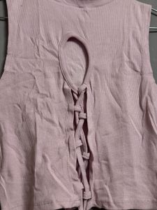 Pink Ribbed Lace-Up Crop Top