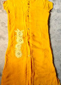 Yellow Embroidered Kurti Top