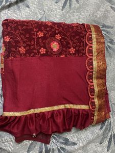 Maroon Embroidered ruffled saree