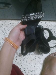 Black Heels with Glitter Strap