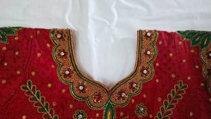 Pure Silk Hand Embroidery &amp; Aari Work Lehenga Set