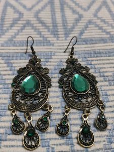Vintage Inspired Emerald Green Dangle Earrings