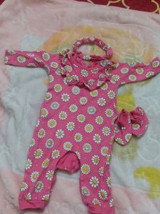Baby girl drss romper set with bootie &amp;hair band