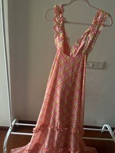 Chiffon Frill Halter Tier Ruffle Maxi Dress