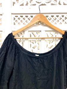 Black Off Should Cotton Blouse With Flared C