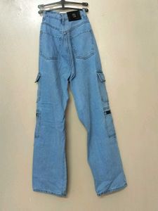 Light Blue High Rise Straight Leg Cargos Jeans