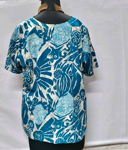 Blue Floral Beach Print Formal Top