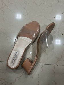 Nude Clear Block Heel Mules