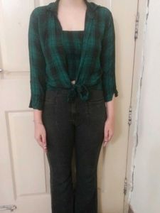 Green Plaid Shirt &amp; Top Set