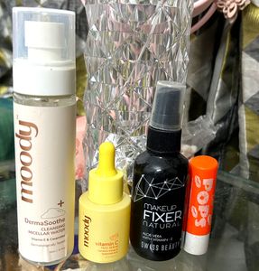 4 Items | Makeup Fixer+Micellar Water+ Vit C+ Lip