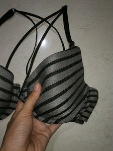 VS Black &amp; Gray Striped Bra