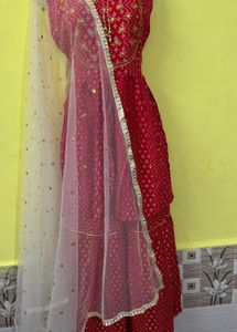 Red Embroidered Sharara Suit Set
