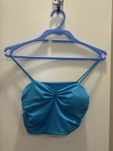 Blue Ruched Crop Top