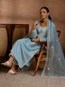 LIBAS Blue Yoke Design Suit Dupatta Pant Set