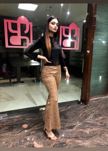 Leather Animal Print Mustard Boot-Cut Pants