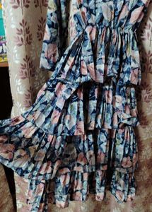 Falred Cute Leafprint Pink Blue Midi Dress