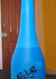 Bottle Painted In Ombre Blue Shades &amp; Rose Motif