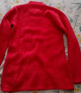 Red Fuzzy Button Cardigan
