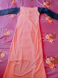 Pink And Blue Gown With 3/4 Sleeves