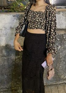 Crop Top With Slit Skirt