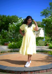 Unique Lime Yellow 🟡 Princess Gown With Hairbow