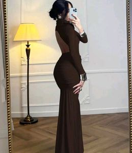 Elegant coffee brown Backless Cocktail Dress