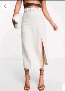 Linen Beige Midi Skirt