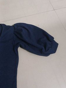 Navy Blue Puff Sleeve Top