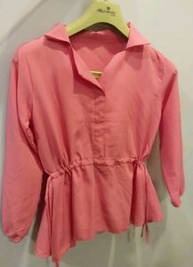 Imported Top, Light Pink With A Chic Collar And Waist. Perfect For Both Formal And Casual Days