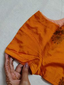 ❗ CLEARANCE ❗Orange Printed Silk Kurta
