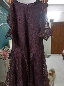 Wine Colour Net Dress