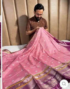 Elegant Peach Banarasi Silk Saree with stitched bl