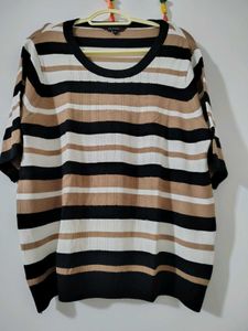 Knitted Striped Short Sleeve Top