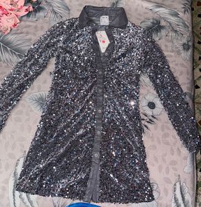 Sparkling Sequin Mini Shirt Dress